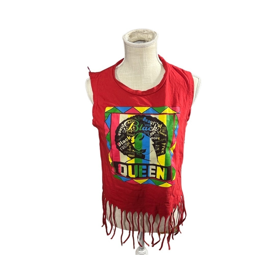 On Fire Women Red Rainbow Graphic Black Queen Frilly Sleeveless Tank Top Sz XL